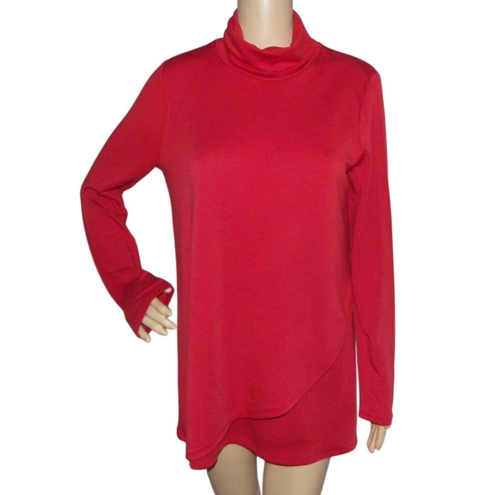 Pure J Jill Turtleneck Tunic Top Womens Small Red Long thick shirt Luxe Tencel